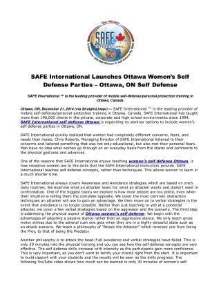 SAFE International Launches Ottawa Women’s Self Defense Part