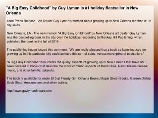 "A Big Easy Childhood" by Guy Lyman is #1 holiday Bestseller