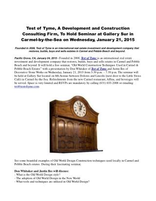 Test of Tyme, A Development and Construction Consulting Firm