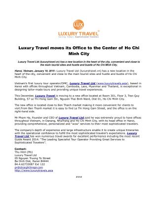 Luxury Travel moves its Office to the Center of Ho Chi Minh