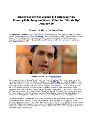 Singer/Songwriter Joseph Eid Releases New Country/Folk Song