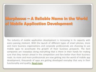 Morpheous – A Reliable Name in the World of Mobile App