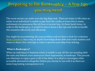 Preparing to file Bankruptcy – A few tips you may need