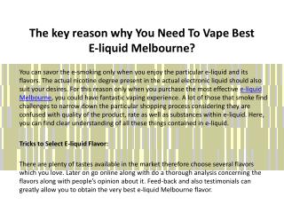 The key reason why You Need To Vape Best E-liquid Melbourne?