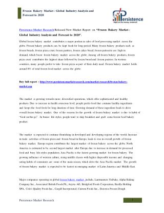 Global Frozen Bakery Market Analysis to 2020