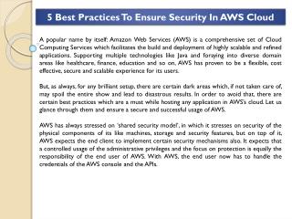 5 Best Practices To Ensure Security In AWS Cloud