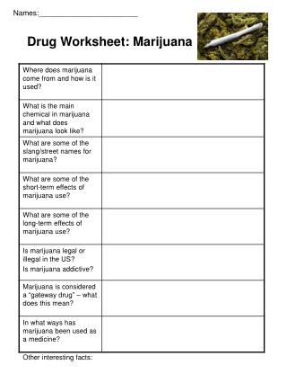 Drug Worksheet: Marijuana