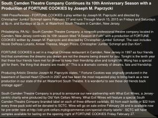 South Camden Theatre Company Continues its 10th Anniversary