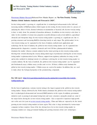 Global In-Vitro Toxicity Testing Market Analysis to 2020