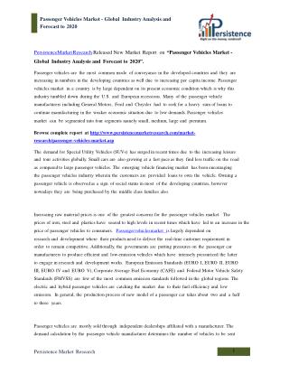 Global Passenger Vehicles Market Analysis to 2020