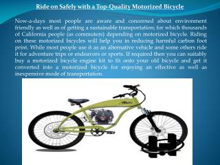 Ride on Safely with a Top-Quality Motorized Bicycle