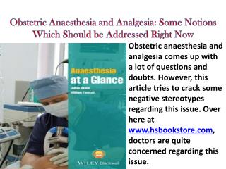 Obstetric Anaesthesia and Analgesia