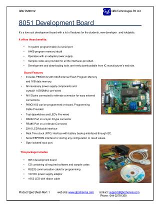 8051 Development Board GBC Technologies