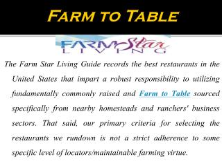 Sustainable Agriculture for Farm to Table Recipes