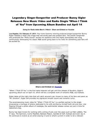 Legendary Singer-Songwriter and Producer Bunny Sigler