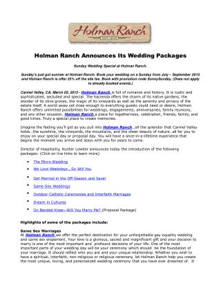 Holman Ranch Announces Its Wedding Packages