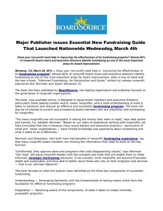 Major Publisher issues Essential New Fundraising Guide