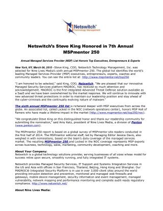 Netswitch’s Steve King Honored in 7th Annual MSPmentor 250