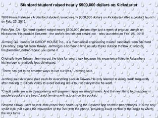 Stanford student raised nearly $500,000 dollars on Kickstart