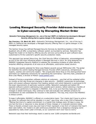 Leading Managed Security Provider Addresses Increase in Cybe