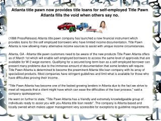 Atlanta title pawn now provides title loans