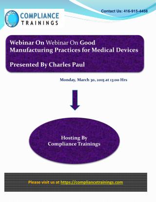 Webinar On Good Manufacturing Practices for Medical Devices