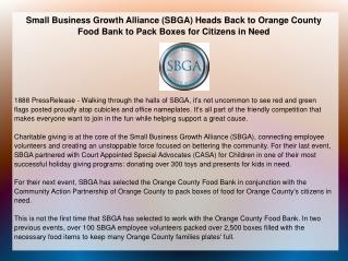 Small Business Growth Alliance (SBGA) Heads Back to Orange