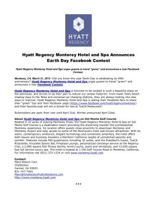 Hyatt Regency Monterey Hotel and Spa Announces Earth Day Fac