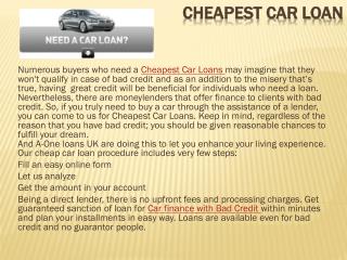 Cheapest Car Loans Online in UK
