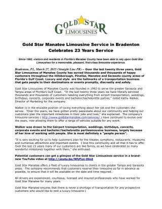 Gold Star Manatee Limousine Service in Bradenton Celebrates