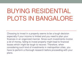 Buying residential plots in Bangalore