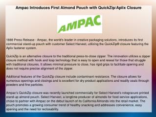 Ampac Introduces First Almond Pouch with QuickZip/Aplix