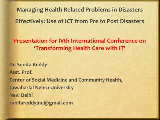 Managing Health Related Problems in Disasters Effectively