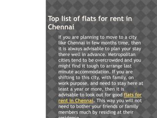 Top list of flats for rent in Chennai