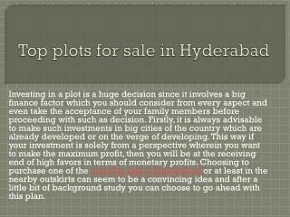 Top plots for sale in Hyderabad