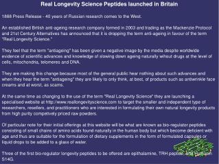 Real Longevity Science Peptides launched in Britain