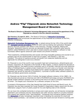 Andrew “Flip” Filipowski Joins Netswitch Technology
