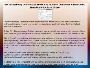 EzCheckprinting Offers QuickBooks And Quicken Customers