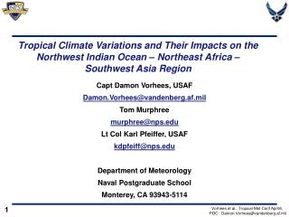 Tropical Climate Variations and Their Impacts on the Northwest Indian Ocean – Northeast Africa – Southwest Asia Region