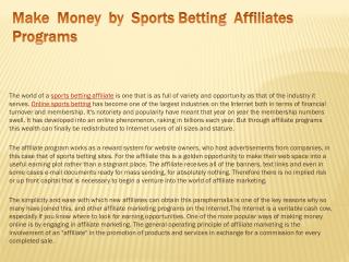 Make Money by Sports Betting Affiliates Programs