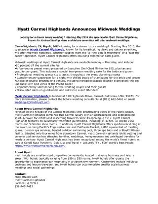 Hyatt Carmel Highlands Announces Midweek Weddings
