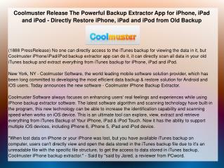 Coolmuster Release The Powerful Backup Extractor App