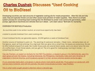 Charles Dushek Discusses “Used Cooking Oil to BioDiesel