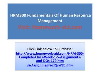 HRM300 Fundamentals Of Human Resource Management