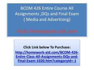 BCOM 426 Entire Course All Assignments ,DQs and Final Exam (