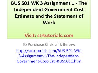 BUS 501 WK 3 Assignment 1 - The Independent Government Cost