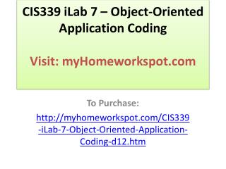 CIS339 iLab 7 – Object-Oriented Application Coding