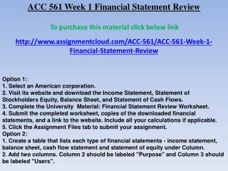 ACC 561 Week 1 Financial Statement Review