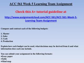 ACC 561 Week 5 Learning Team Assignment