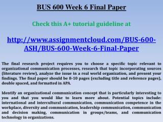 BUS 600 Week 6 Final Paper
